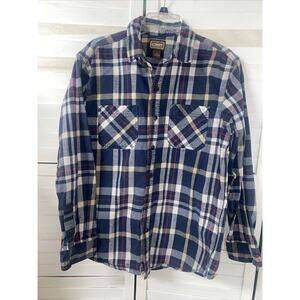 C.E. Schmidt Workwear Men's Heavy Flannel Brown Plaid Work Shirt Cotton Medium